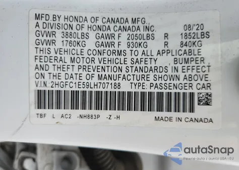 2020 Honda Civic Si from USA, damaged, VIN 2HGFC1E59LH707188